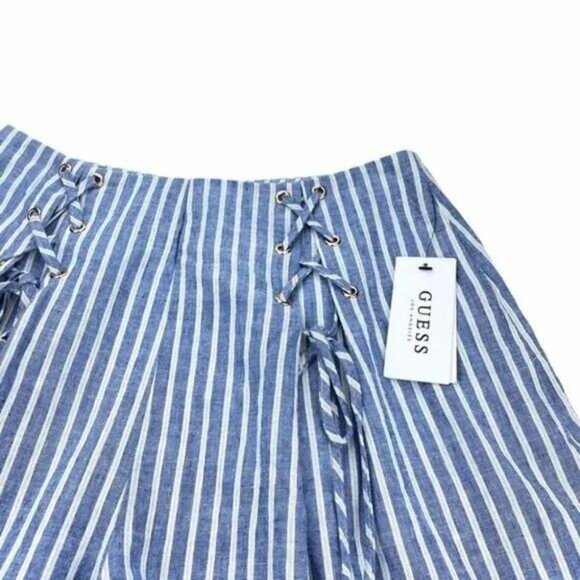 Guess Hermosa Linen Allover Striped Lace Up High Rise Shorts Size Small - Picture 5 of 8